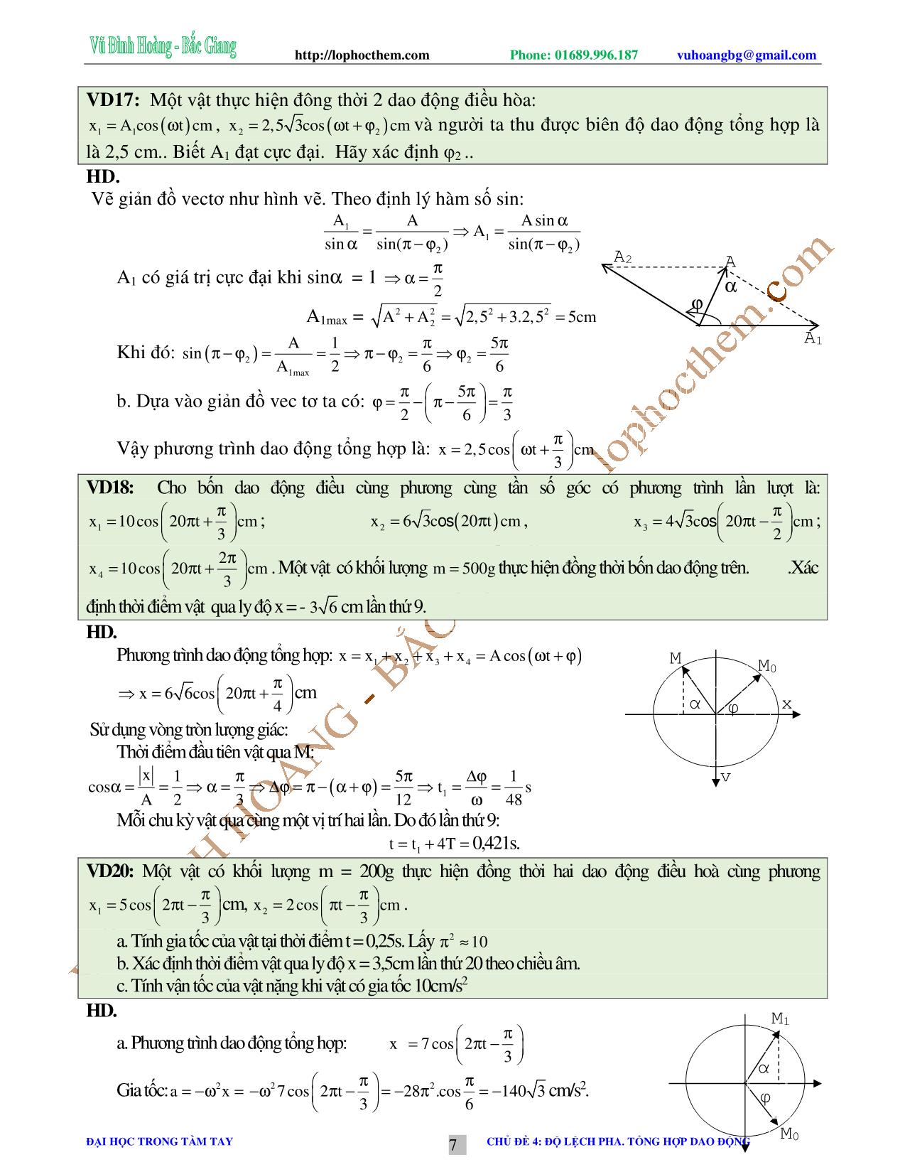 Tài liệu luyện thi THPT Quốc gia môn Vật lý - Chương 2, Chủ đề 4: Độ lệch pha. Tổng hợp dao động - Vũ Đình Hoàng trang 7