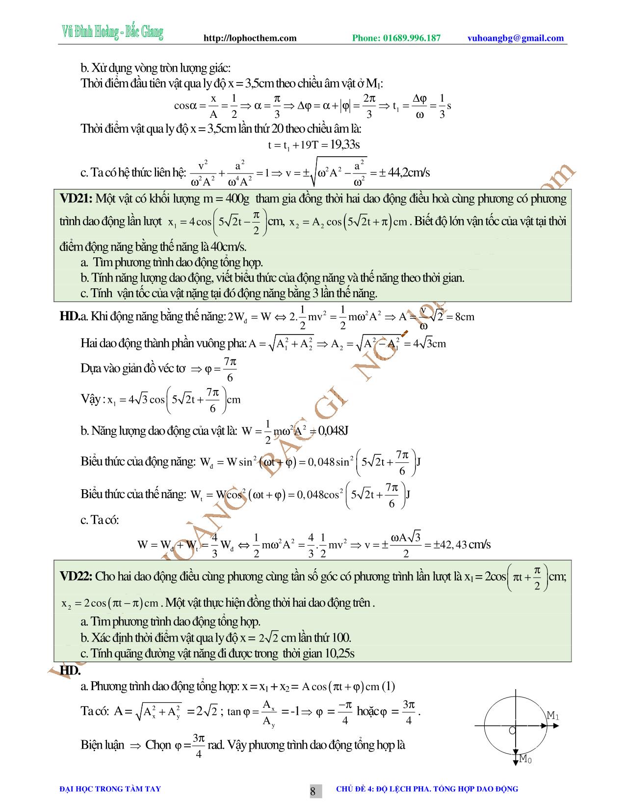 Tài liệu luyện thi THPT Quốc gia môn Vật lý - Chương 2, Chủ đề 4: Độ lệch pha. Tổng hợp dao động - Vũ Đình Hoàng trang 8