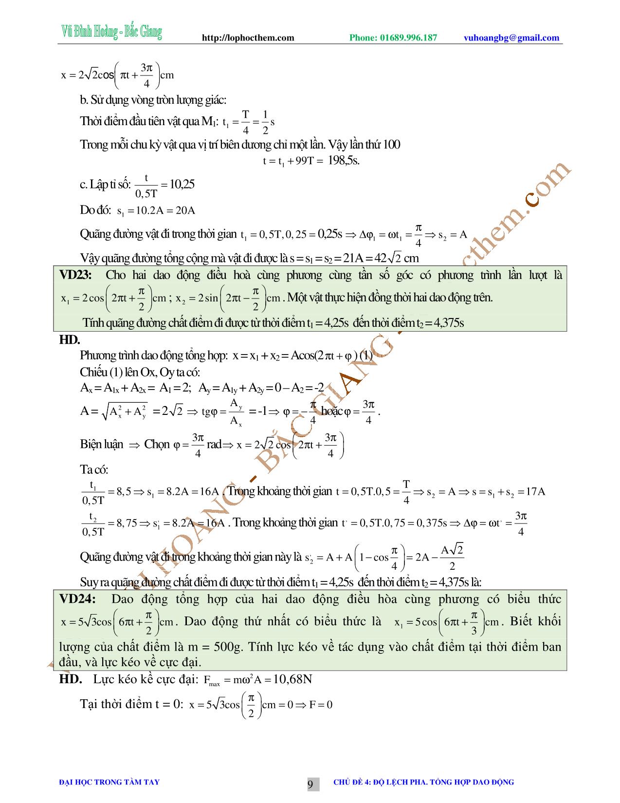 Tài liệu luyện thi THPT Quốc gia môn Vật lý - Chương 2, Chủ đề 4: Độ lệch pha. Tổng hợp dao động - Vũ Đình Hoàng trang 9