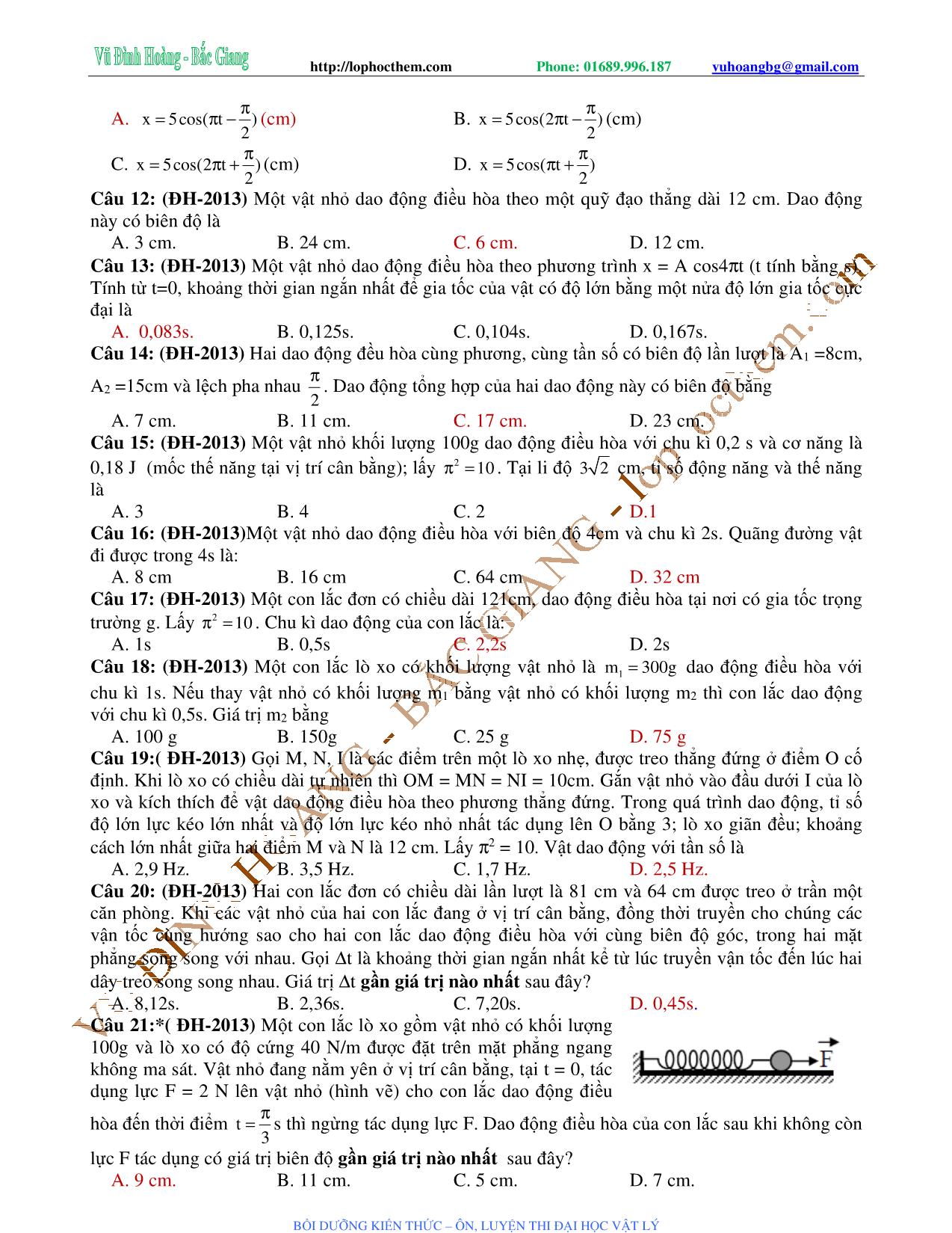 Tài liệu luyện thi THPT Quốc gia môn Vật lý - Chương 2, Chủ đề 6: Ôn tập Dao động cơ học đề thi Đại học và Cao đẳng các năm - Vũ Đình Hoàng trang 2