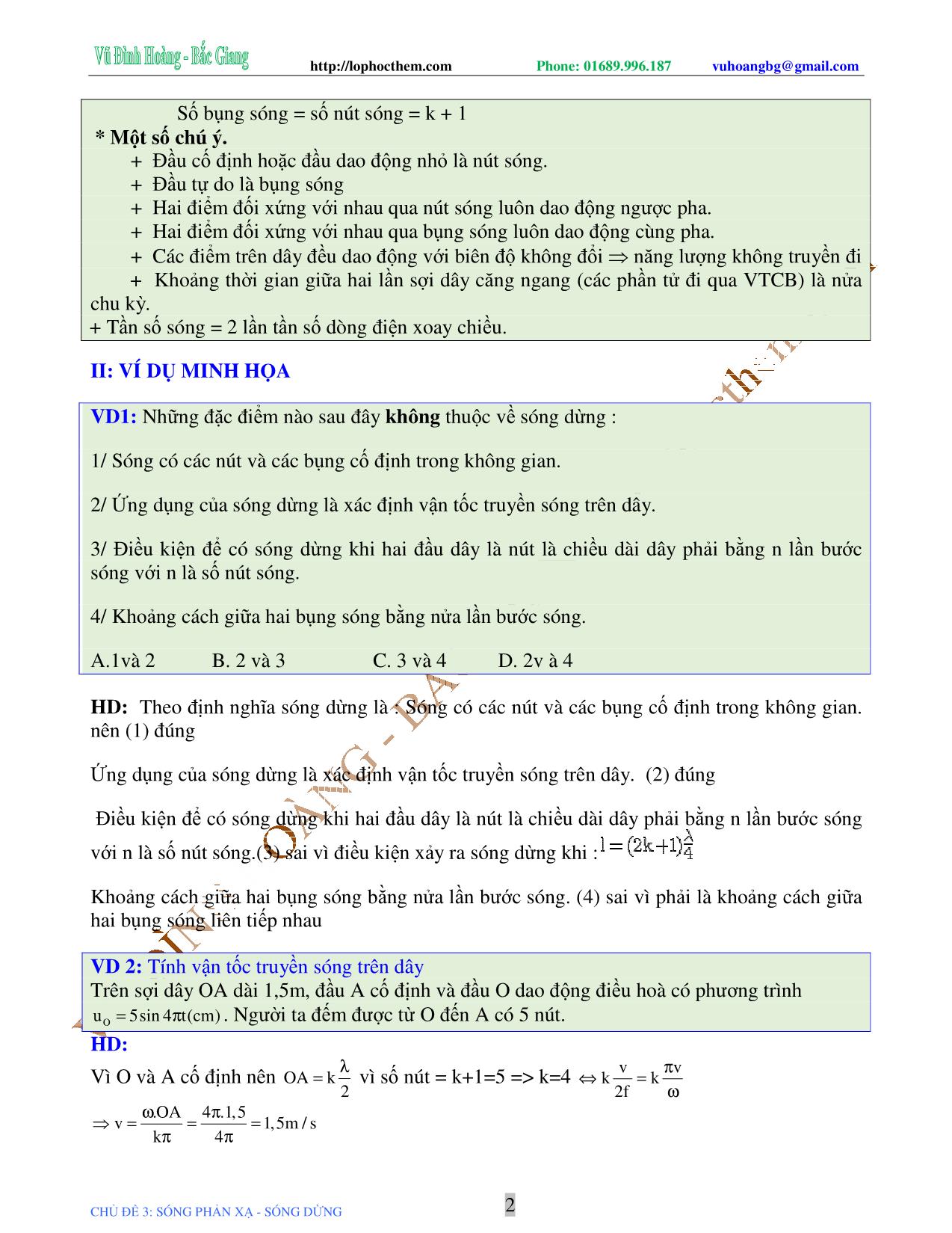 Tài liệu luyện thi THPT Quốc gia môn Vật lý - Chương 3, Chủ đề 3: Phản xạ sóng. Sóng dừng - Vũ Đình Hoàng trang 2