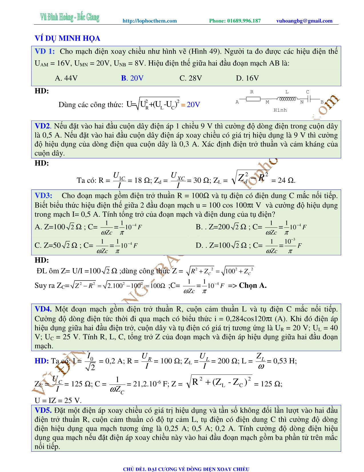 Tài liệu luyện thi THPT Quốc gia môn Vật lý - Chương 4, Chủ đề 1: Đại cương về dòng điện xoay chiều - Vũ Đình Hoàng trang 10