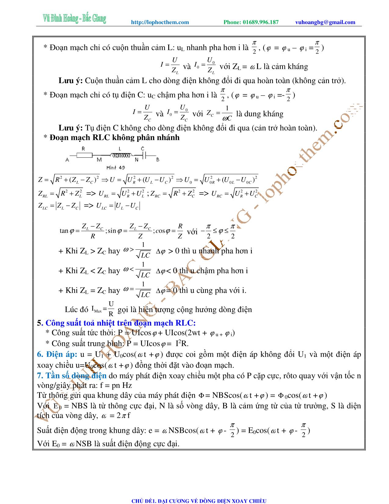Tài liệu luyện thi THPT Quốc gia môn Vật lý - Chương 4, Chủ đề 1: Đại cương về dòng điện xoay chiều - Vũ Đình Hoàng trang 2