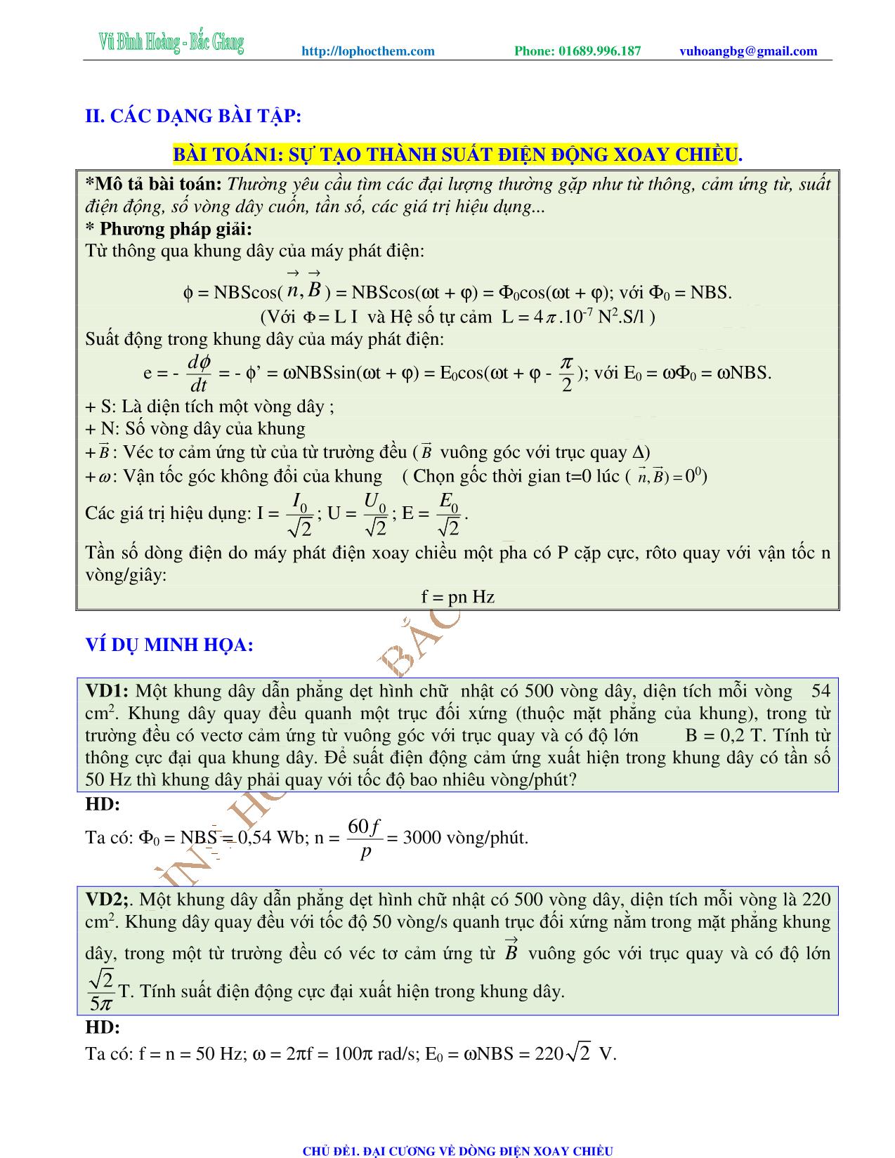 Tài liệu luyện thi THPT Quốc gia môn Vật lý - Chương 4, Chủ đề 1: Đại cương về dòng điện xoay chiều - Vũ Đình Hoàng trang 3
