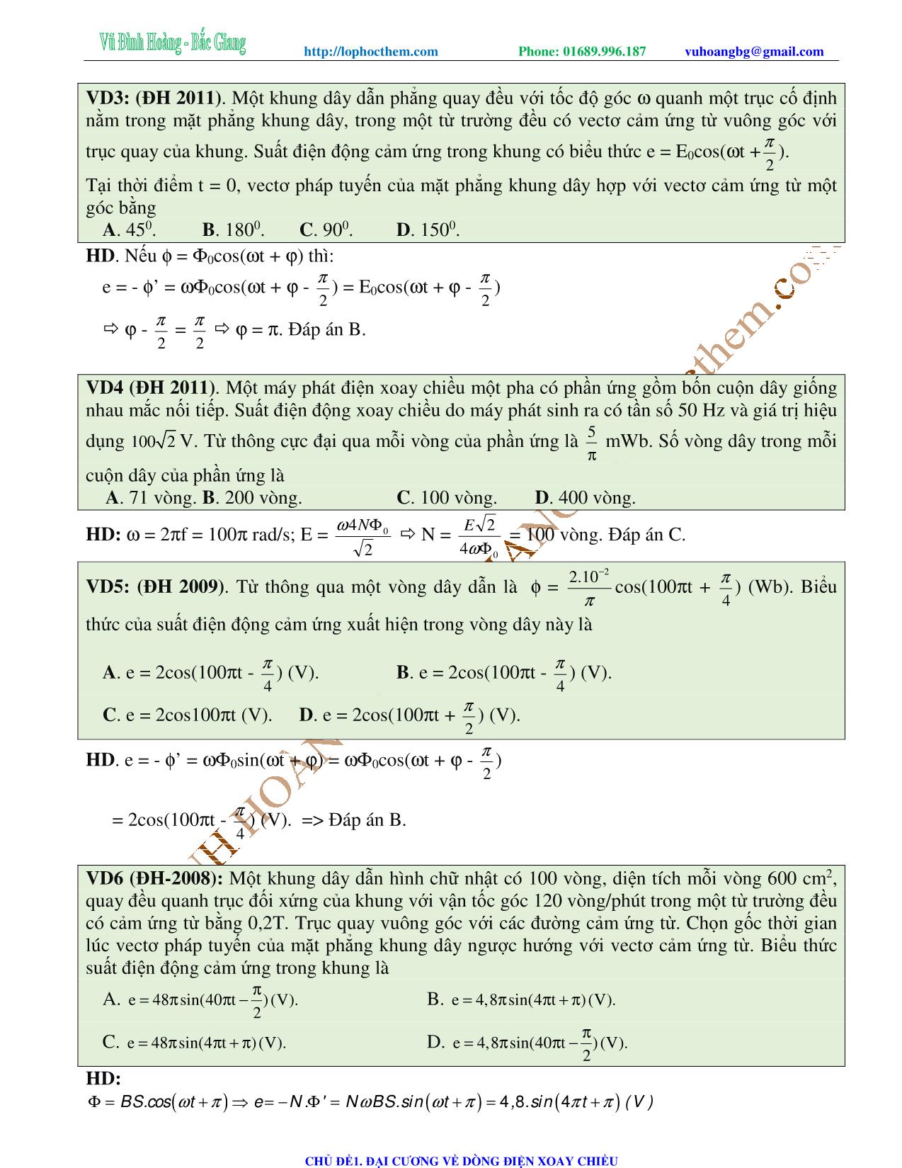 Tài liệu luyện thi THPT Quốc gia môn Vật lý - Chương 4, Chủ đề 1: Đại cương về dòng điện xoay chiều - Vũ Đình Hoàng trang 4