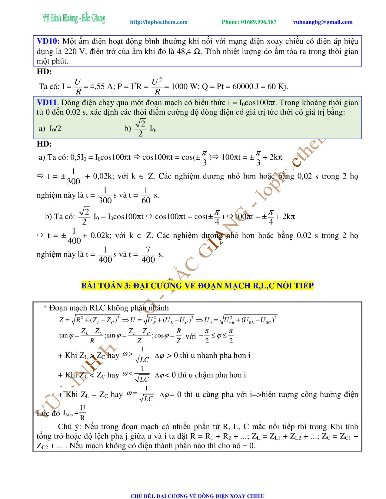 Tài liệu luyện thi THPT Quốc gia môn Vật lý - Chương 4, Chủ đề 1: Đại cương về dòng điện xoay chiều - Vũ Đình Hoàng trang 9