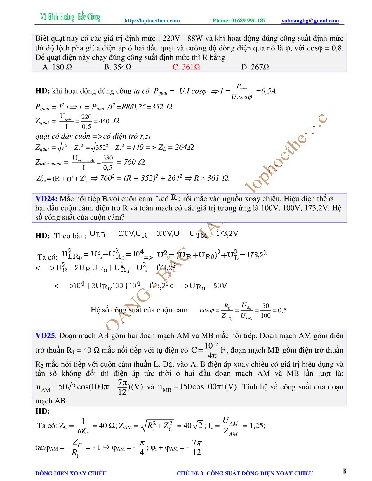 Tài liệu luyện thi THPT Quốc gia môn Vật lý - Chương 4, Chủ đề 3: Công suất của dòng điện xoay chiều - Vũ Đình Hoàng trang 8