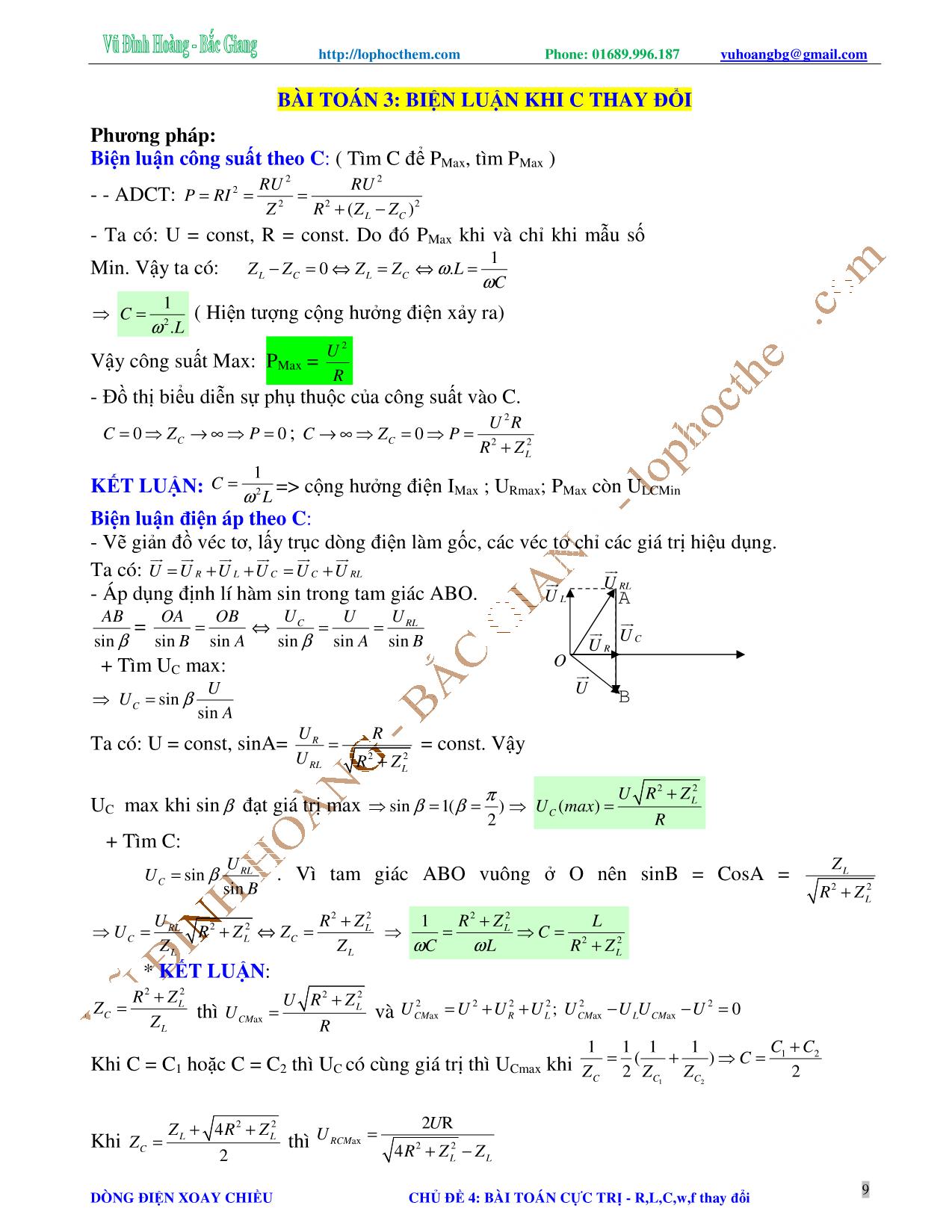 Tài liệu luyện thi THPT Quốc gia môn Vật lý - Chương 4, Chủ đề 4: Mạch có R, L, C, w, f thay đổi - Vũ Đình Hoàng trang 9
