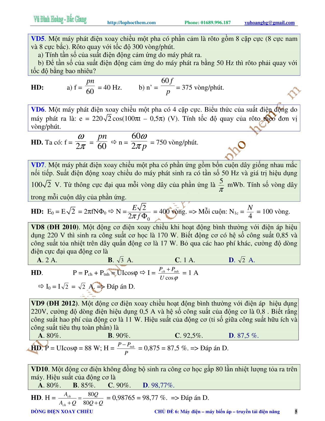 Tài liệu luyện thi THPT Quốc gia môn Vật lý - Chương 4, Chủ đề 6: Máy điện. Máy biến áp. Truyền tải điện năng - Vũ Đình Hoàng trang 5