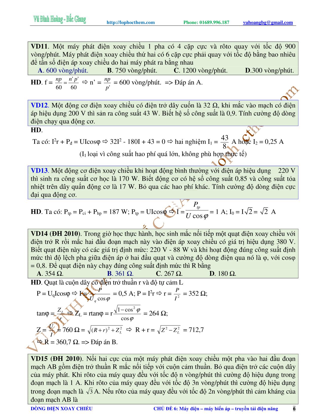 Tài liệu luyện thi THPT Quốc gia môn Vật lý - Chương 4, Chủ đề 6: Máy điện. Máy biến áp. Truyền tải điện năng - Vũ Đình Hoàng trang 6