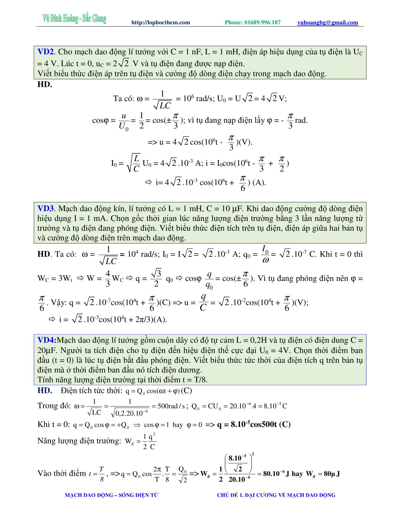 Tài liệu luyện thi THPT Quốc gia môn Vật lý - Chương 5, Chủ đề 1: Đại cương về mạch dao động - Vũ Đình Hoàng trang 9