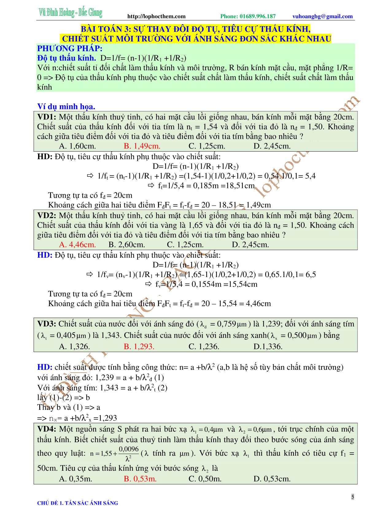 Tài liệu luyện thi THPT Quốc gia môn Vật lý - Chương 6, Chủ đề 1: Tán sắc ánh sáng - Vũ Đình Hoàng trang 5