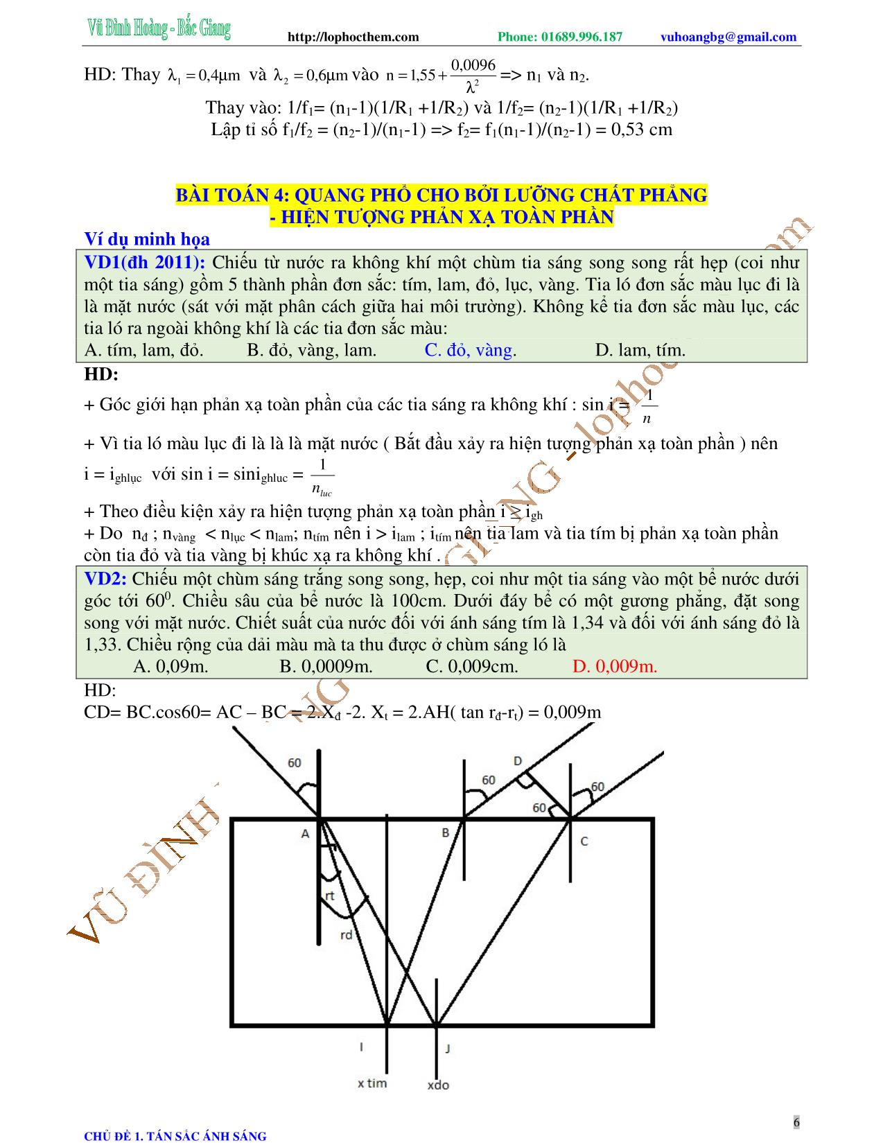 Tài liệu luyện thi THPT Quốc gia môn Vật lý - Chương 6, Chủ đề 1: Tán sắc ánh sáng - Vũ Đình Hoàng trang 6