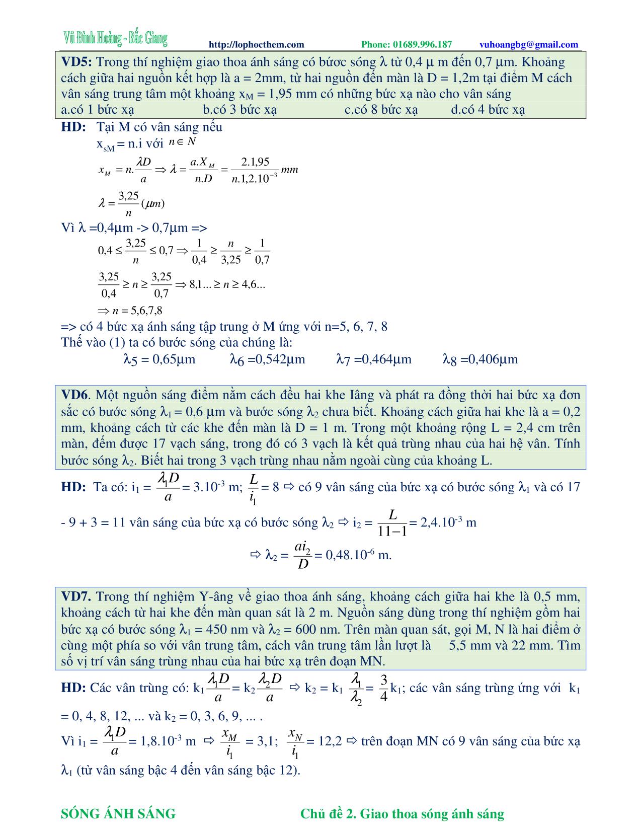 Tài liệu luyện thi THPT Quốc gia môn Vật lý - Chương 6, Chủ đề 2: Giao thoa sóng ánh sáng - Vũ Đình Hoàng trang 10