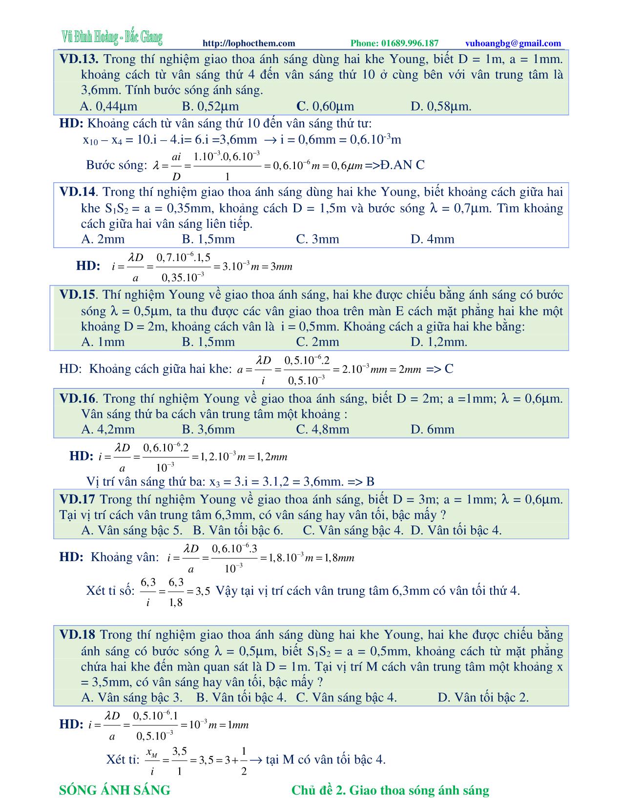 Tài liệu luyện thi THPT Quốc gia môn Vật lý - Chương 6, Chủ đề 2: Giao thoa sóng ánh sáng - Vũ Đình Hoàng trang 5