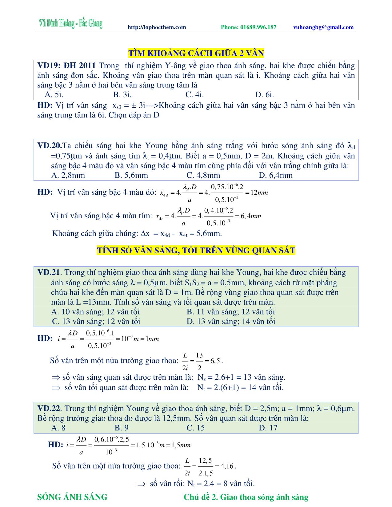Tài liệu luyện thi THPT Quốc gia môn Vật lý - Chương 6, Chủ đề 2: Giao thoa sóng ánh sáng - Vũ Đình Hoàng trang 6