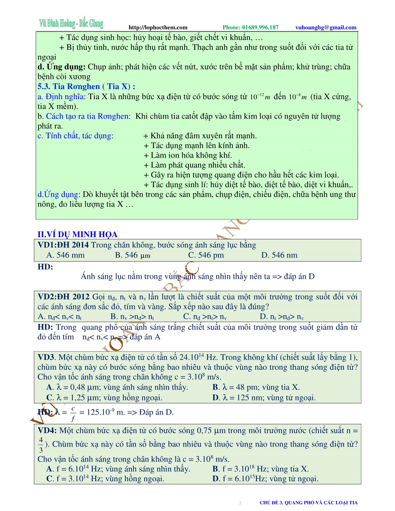 Tài liệu luyện thi THPT Quốc gia môn Vật lý - Chương 6, Chủ đề 3: Quang phổ và các loại tia - Vũ Đình Hoàng trang 3