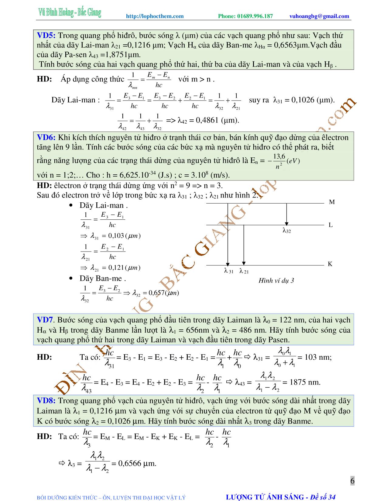 Tài liệu luyện thi THPT Quốc gia môn Vật lý - Chương 7, Chủ đề 2: Mẫu nguyên tử bo. Quang phổ nguyên tử hydro - Vũ Đình Hoàng trang 6