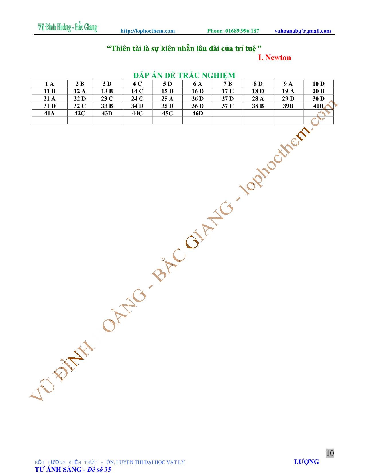 Tài liệu luyện thi THPT Quốc gia môn Vật lý - Chương 7, Chủ đề 3: Hấp thụ và phản xạ lọc lựa – Màu sắc ánh sáng - Laze - Vũ Đình Hoàng trang 10