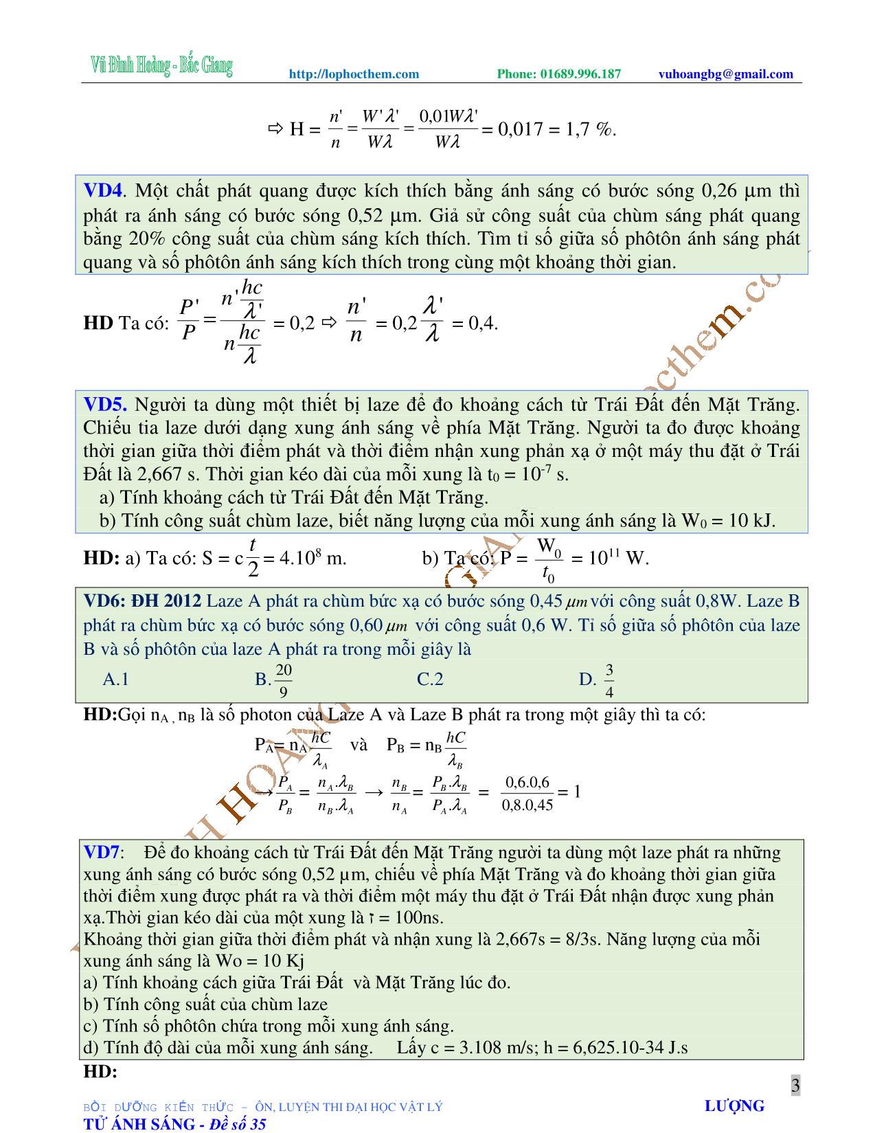 Tài liệu luyện thi THPT Quốc gia môn Vật lý - Chương 7, Chủ đề 3: Hấp thụ và phản xạ lọc lựa – Màu sắc ánh sáng - Laze - Vũ Đình Hoàng trang 3