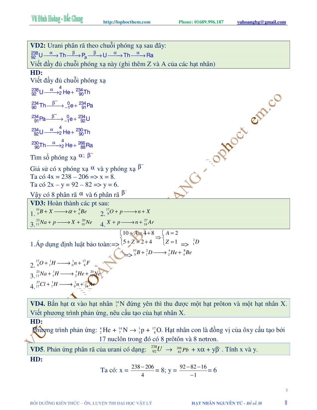 Tài liệu luyện thi THPT Quốc gia môn Vật lý - Chương 9, Chủ đề 3: Phản ứng hạt nhân - Vũ Đình Hoàng trang 3