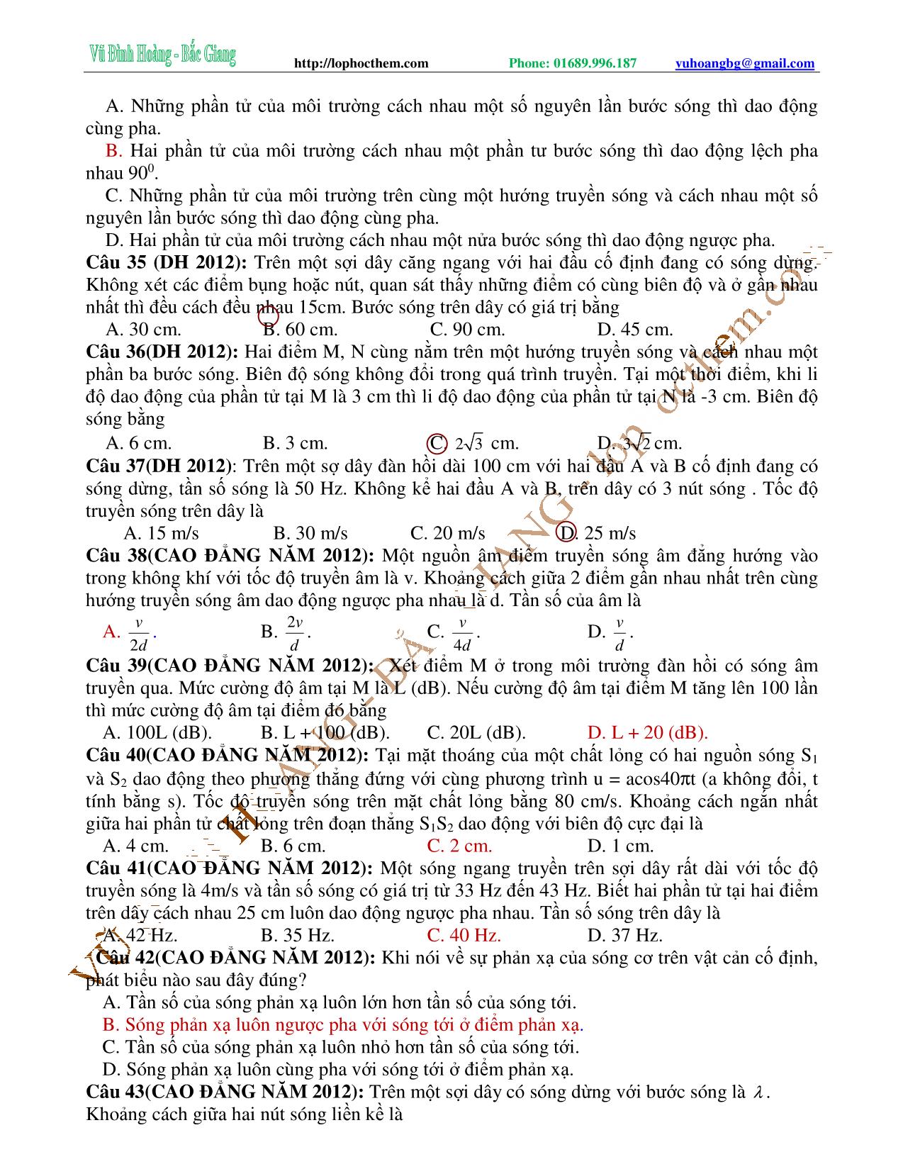 Tài liệu luyện thi THPT Quốc gia môn Vật lý - Chương 3, Chủ đề 5: Ôn tập Sóng cơ học - Vũ Đình Hoàng trang 5