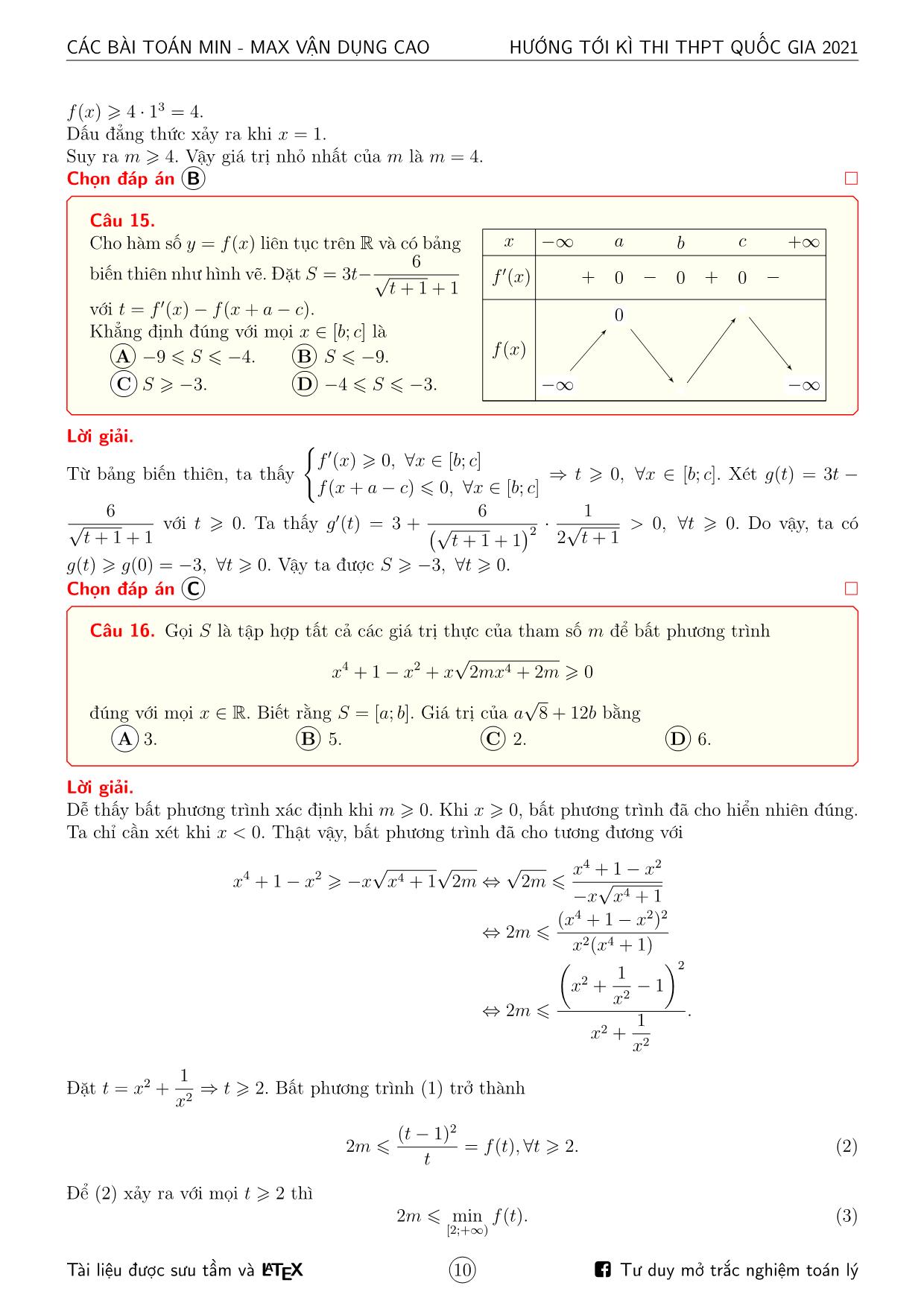 Hướng tới kỳ thi THPT Quốc gia 2021 môn Toán - Các bài toán min-max vận dụng cao trang 10