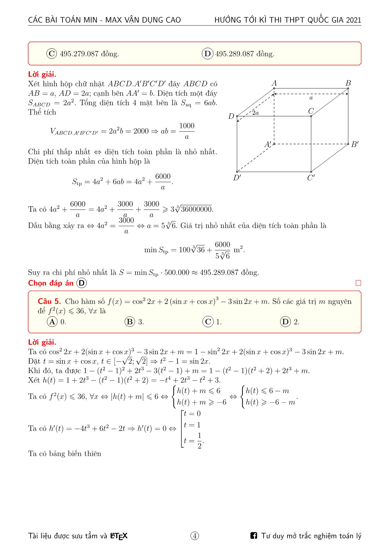 Hướng tới kỳ thi THPT Quốc gia 2021 môn Toán - Các bài toán min-max vận dụng cao trang 4