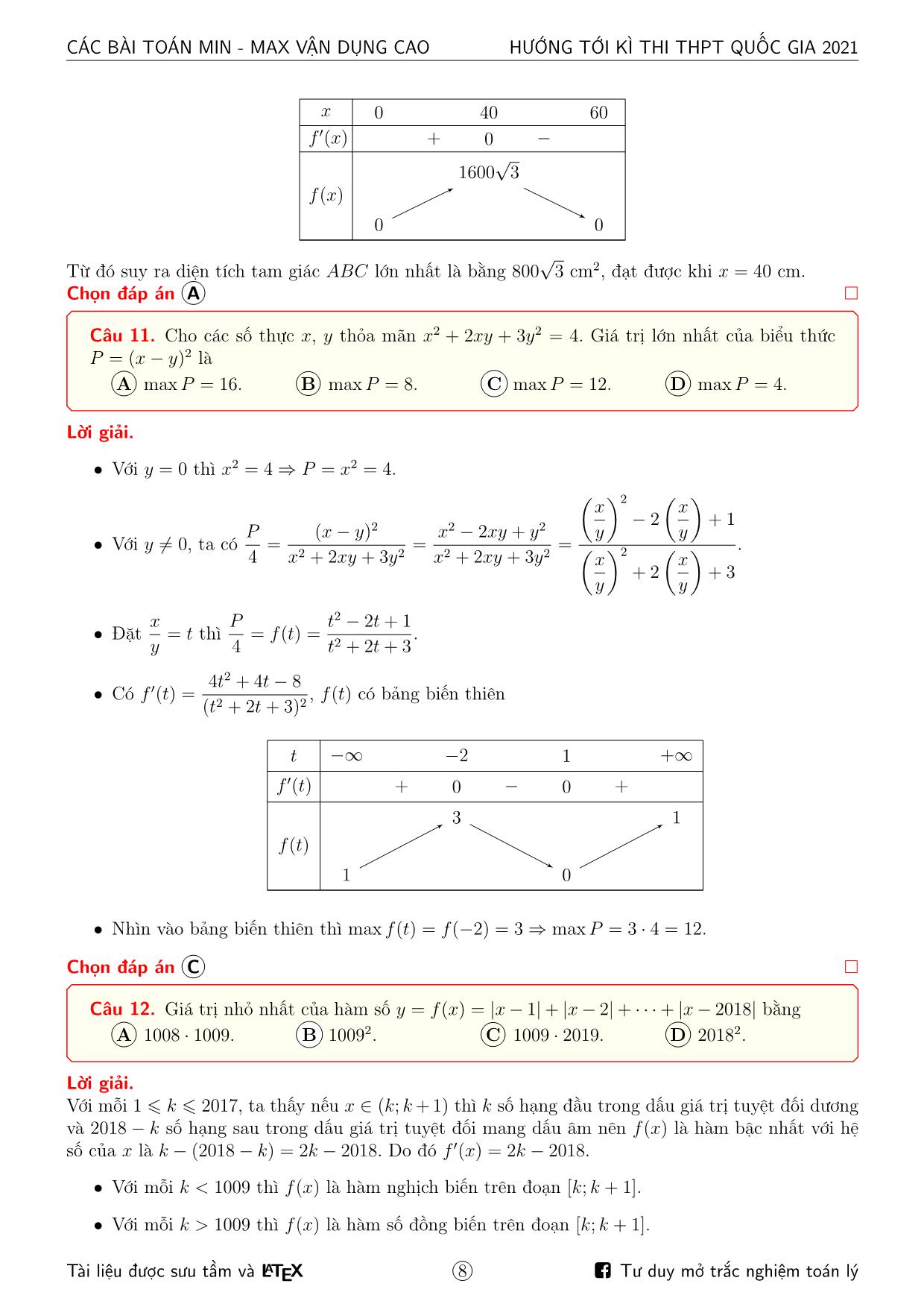 Hướng tới kỳ thi THPT Quốc gia 2021 môn Toán - Các bài toán min-max vận dụng cao trang 8