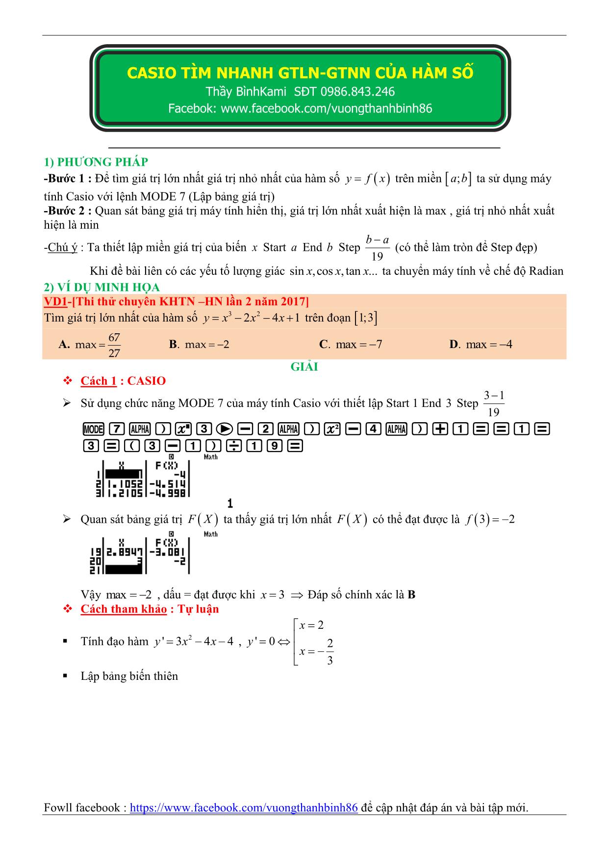 Dùng máy tính Casio tìm nhanh min-max của hàm số trang 1