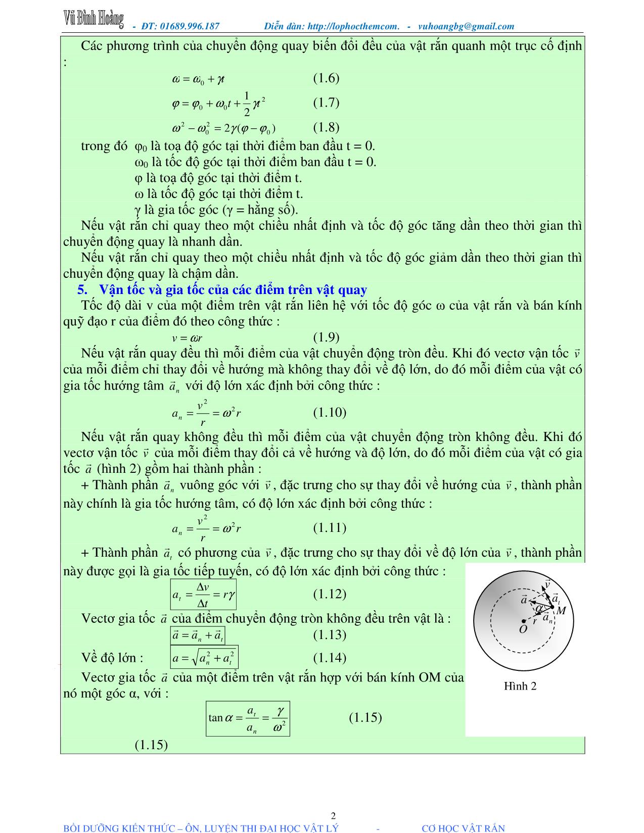 Tài liệu luyện thi THPT Quốc gia môn Vật lý - Chương 1, Chủ đề 1: Chuyển động quay của vật rắn quanh một trục cố định - Vũ Đình Hoàng trang 2