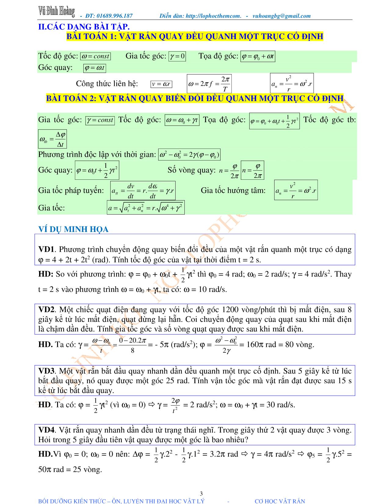 Tài liệu luyện thi THPT Quốc gia môn Vật lý - Chương 1, Chủ đề 1: Chuyển động quay của vật rắn quanh một trục cố định - Vũ Đình Hoàng trang 3