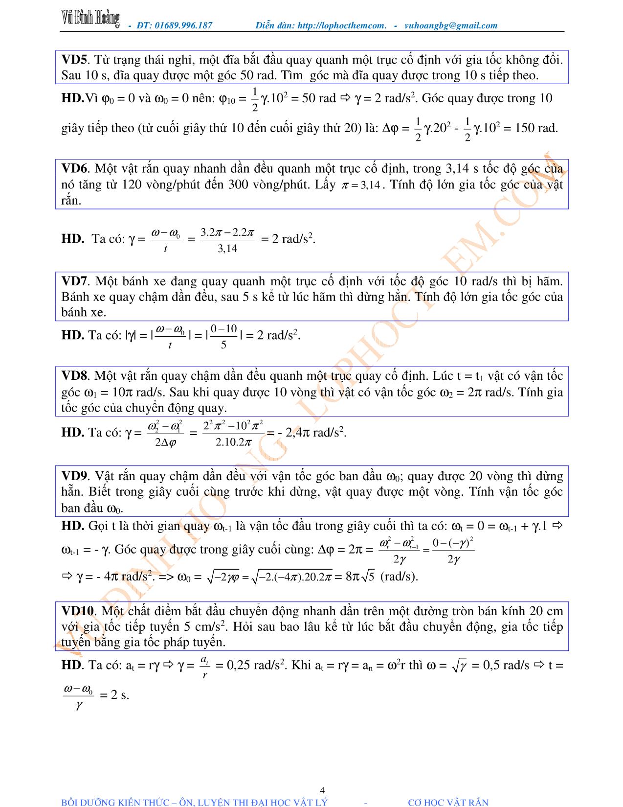 Tài liệu luyện thi THPT Quốc gia môn Vật lý - Chương 1, Chủ đề 1: Chuyển động quay của vật rắn quanh một trục cố định - Vũ Đình Hoàng trang 4