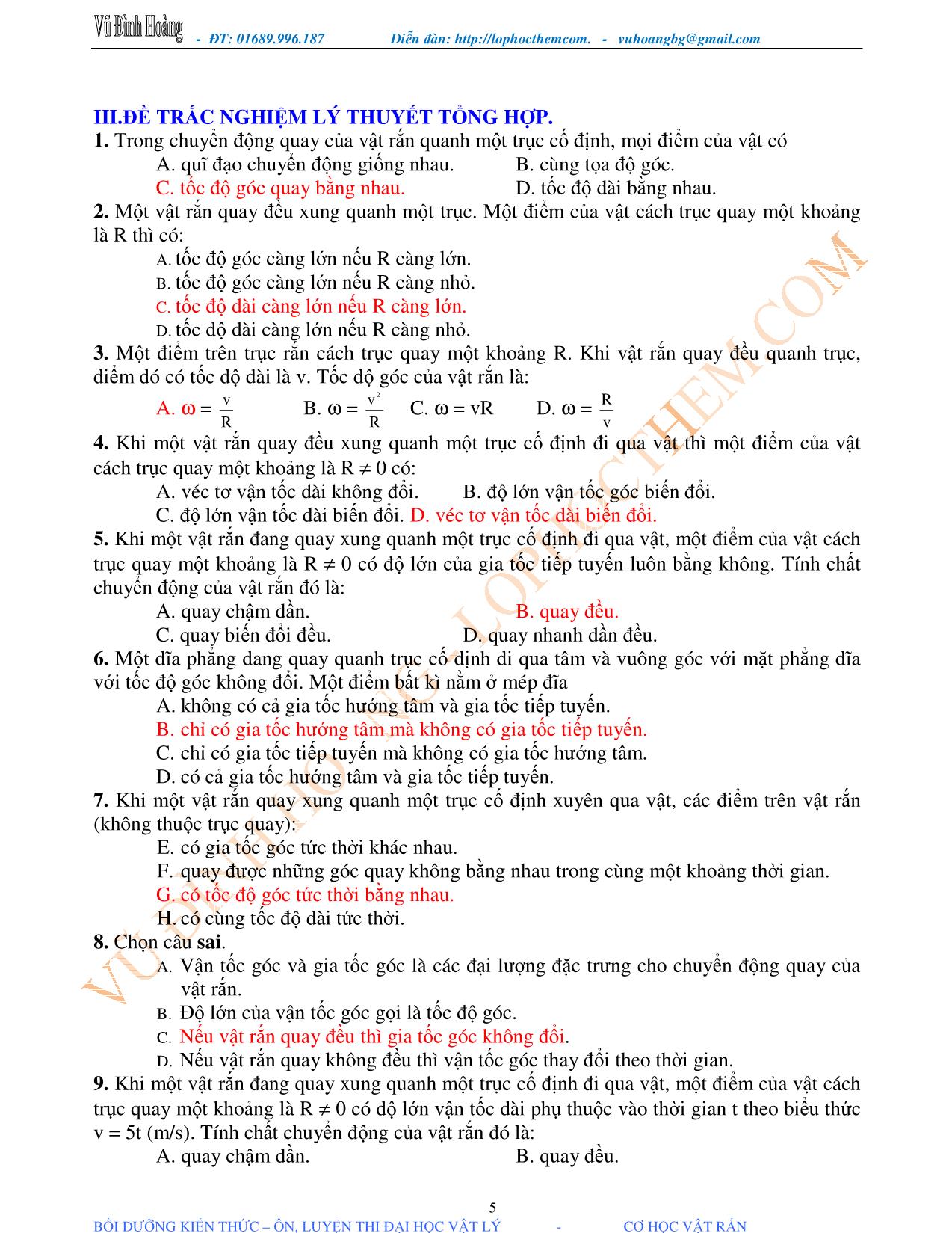 Tài liệu luyện thi THPT Quốc gia môn Vật lý - Chương 1, Chủ đề 1: Chuyển động quay của vật rắn quanh một trục cố định - Vũ Đình Hoàng trang 5