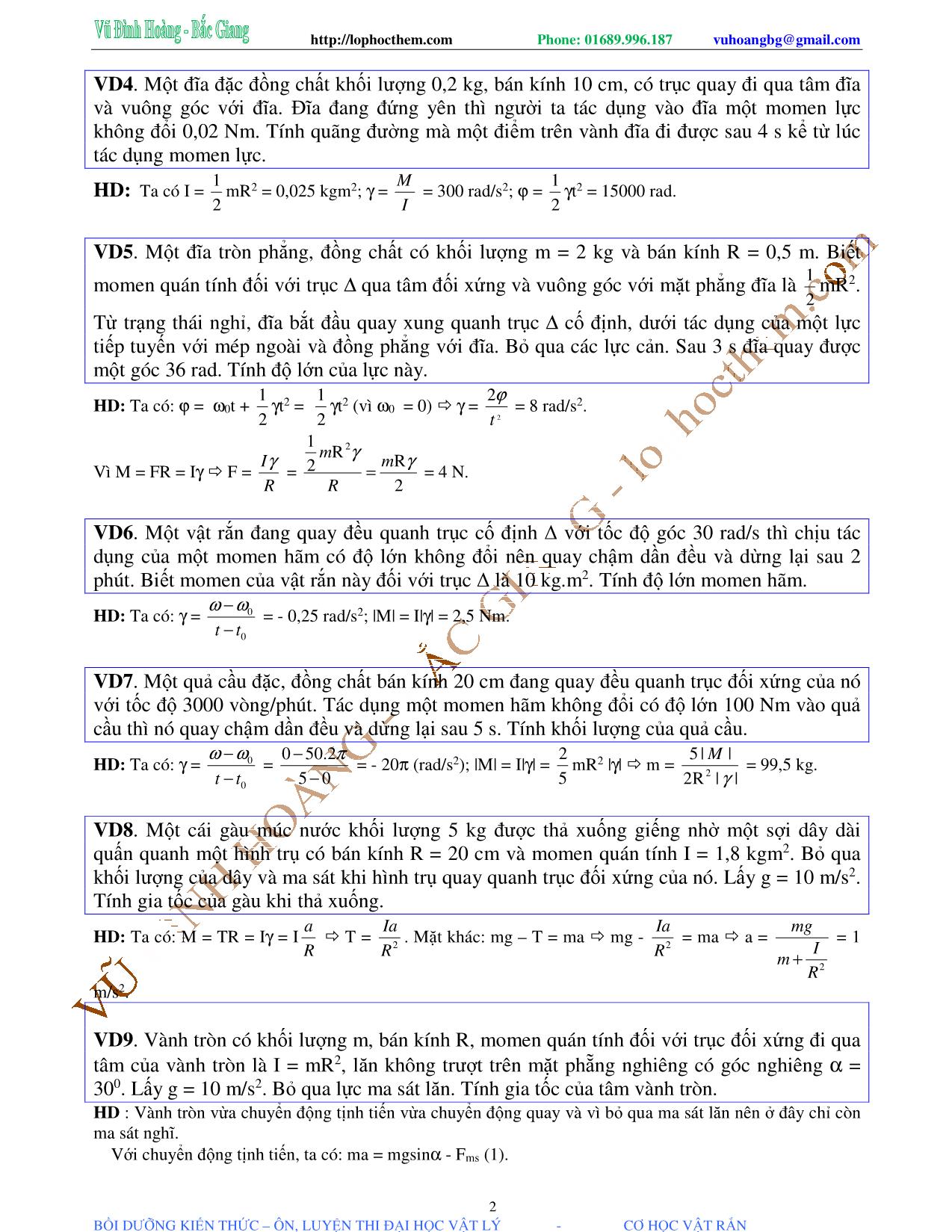 Tài liệu luyện thi THPT Quốc gia môn Vật lý - Chương 1, Chủ đề 2: Momen quán tính & Momen lực - Vũ Đình Hoàng trang 2