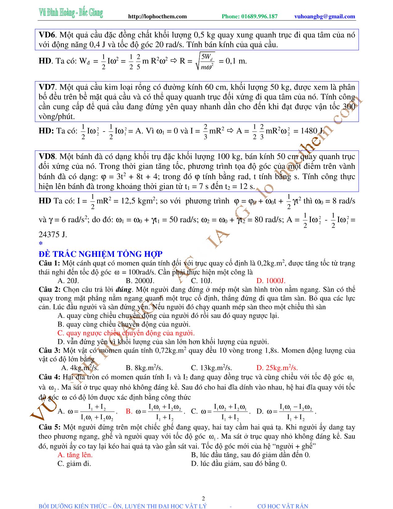 Tài liệu luyện thi THPT Quốc gia môn Vật lý - Chương 1, Chủ đề 4: Động năng của vật rắn quay - Vũ Đình Hoàng trang 2