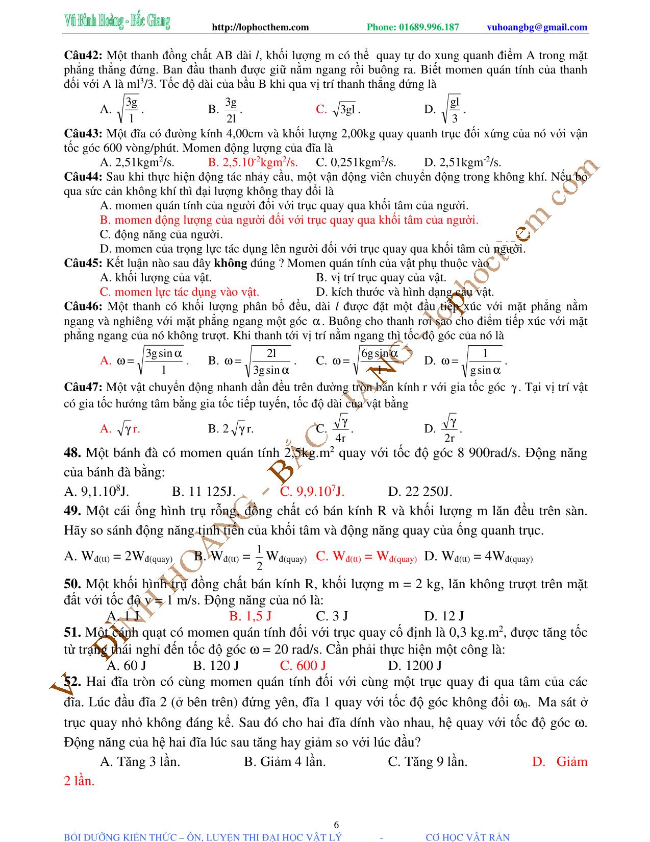 Tài liệu luyện thi THPT Quốc gia môn Vật lý - Chương 1, Chủ đề 4: Động năng của vật rắn quay - Vũ Đình Hoàng trang 6