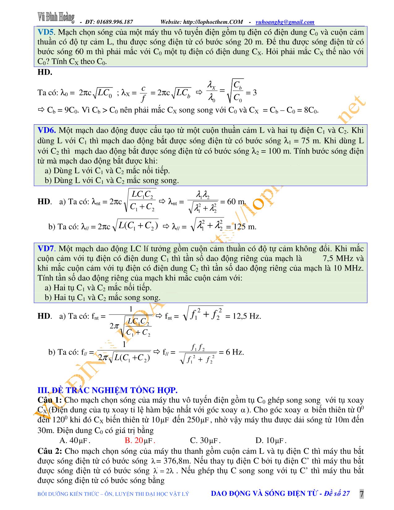 Tài liệu luyện thi THPT Quốc gia môn Vật lý - Chủ đề 2: Điện từ trường. Sóng điện từ. Truyền thông - Vũ Đình Hoàng trang 7