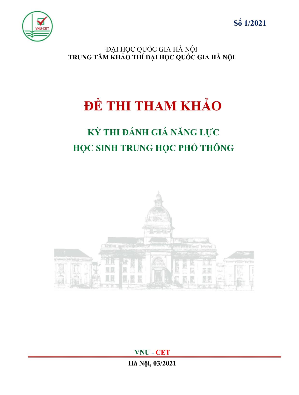 Đề thi tham khảo kỳ thi đánh giá năng lực học sinh Trung học phổ thông năm 2021 trang 1