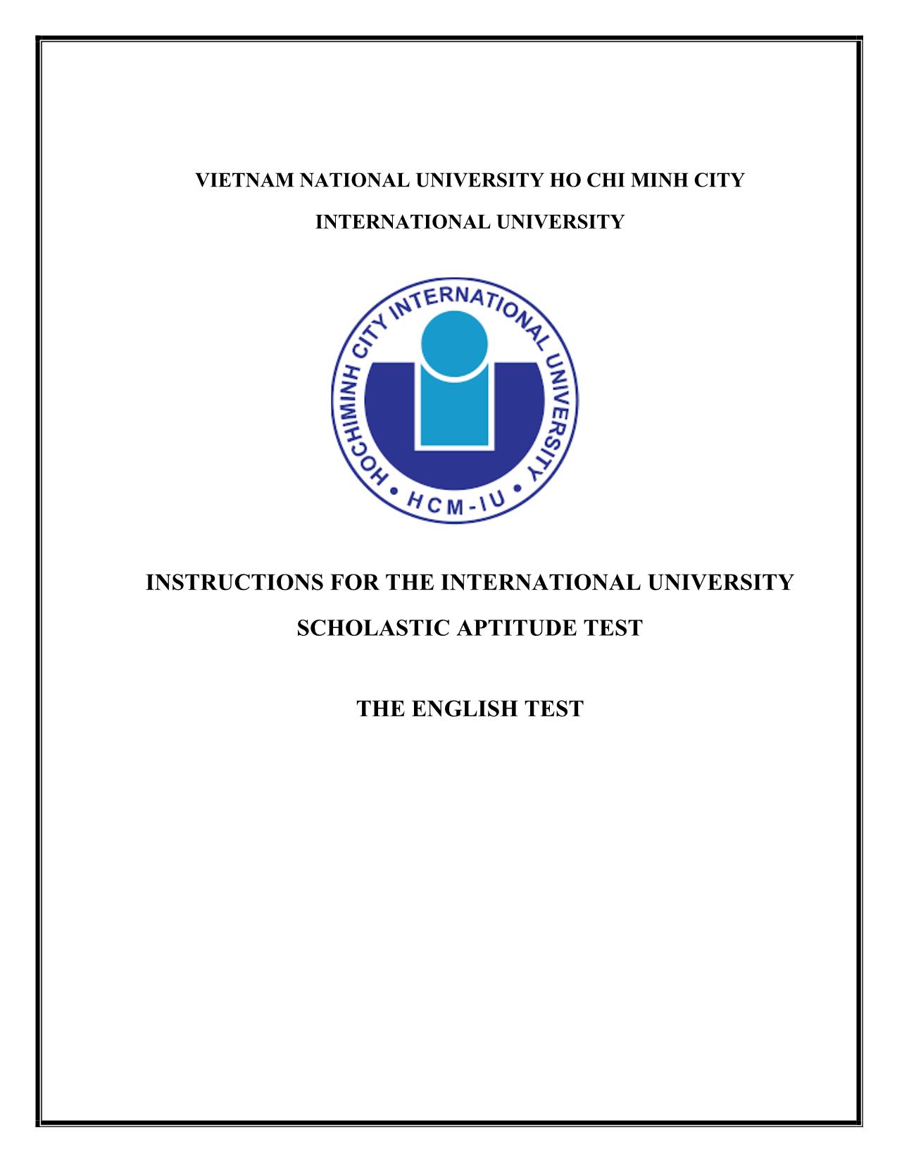 Đề thi mẫu Kỳ thi đánh giá năng lực Đại học Quốc gia thành phố Hồ Chí Minh năm 2019 - Môn Tiếng Anh trang 1