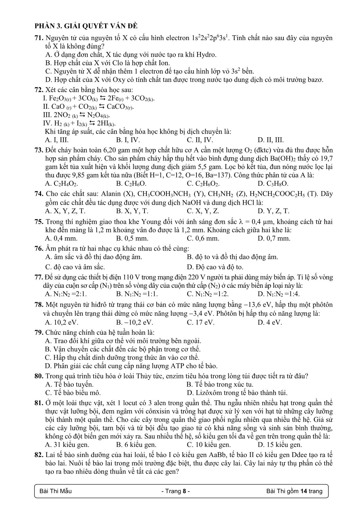 Đề thi mẫu Kỳ thi đánh giá năng lực Đại học Quốc gia thành phố Hồ Chí Minh năm 2020 trang 8
