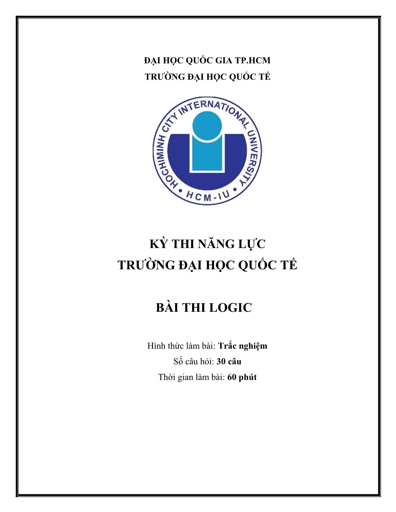 Đề thi mẫu Kỳ thi đánh giá năng lực Đại học Quốc gia thành phố Hồ Chí Minh năm 2021 - Bài thi Logic trang 1