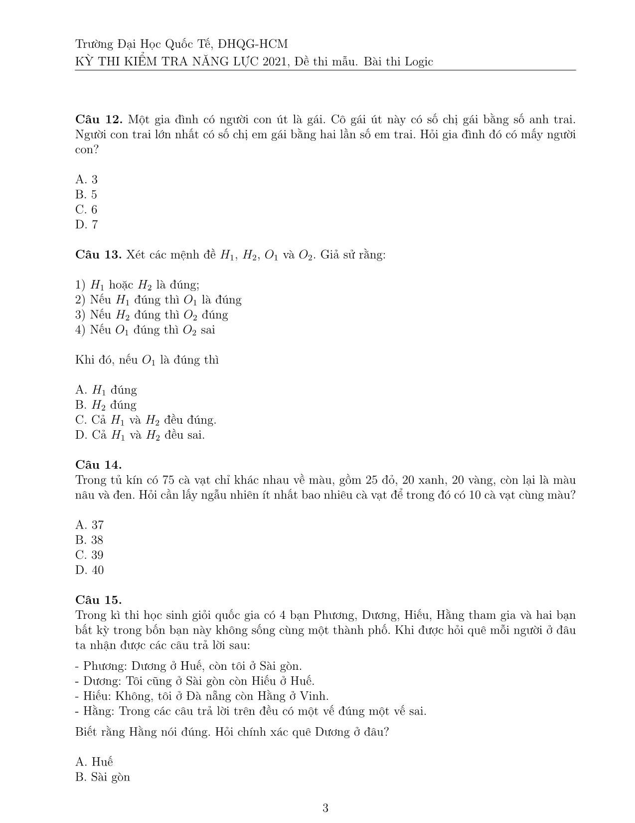 Đề thi mẫu Kỳ thi đánh giá năng lực Đại học Quốc gia thành phố Hồ Chí Minh năm 2021 - Bài thi Logic trang 7