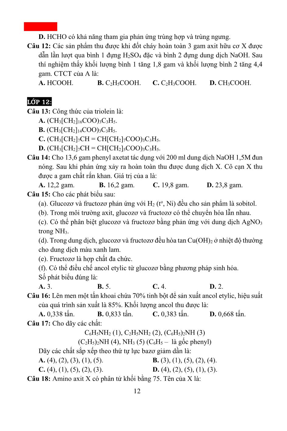 10 Đề thi thử THPT Quốc gia môn Hóa học năm 2019 (Có đáp án) trang 10