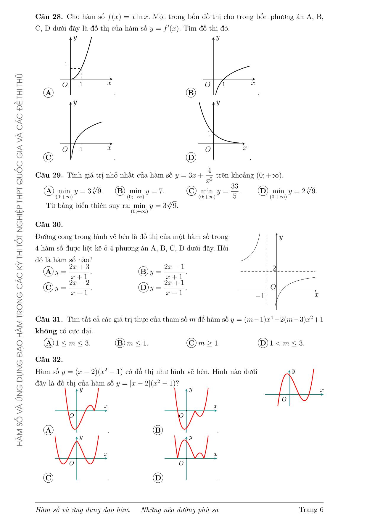 Tài liệu Hàm số và ứng dụng đạo hàm trong các đề thi Tốt nghiệp Trung phổ thông Quốc gia và các đề thi thử từ năm 2017 đến 2020 trang 6