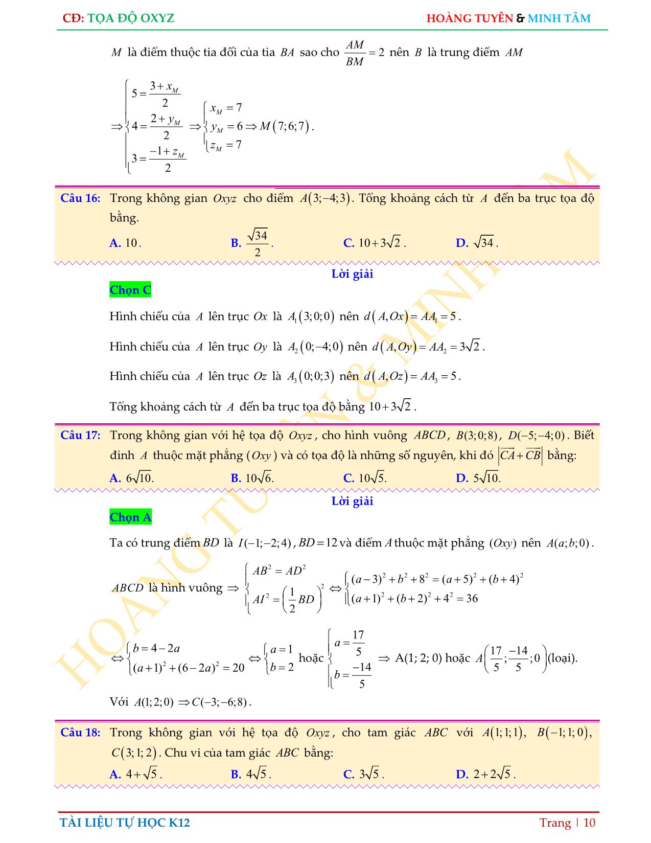 Chinh phục kỳ thi THPT Quốc gia - Hình giải tích Oxyz (Phần 1) trang 10