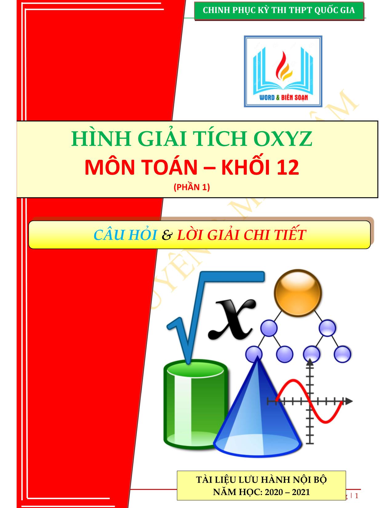 Chinh phục kỳ thi THPT Quốc gia - Hình giải tích Oxyz (Phần 1) trang 1