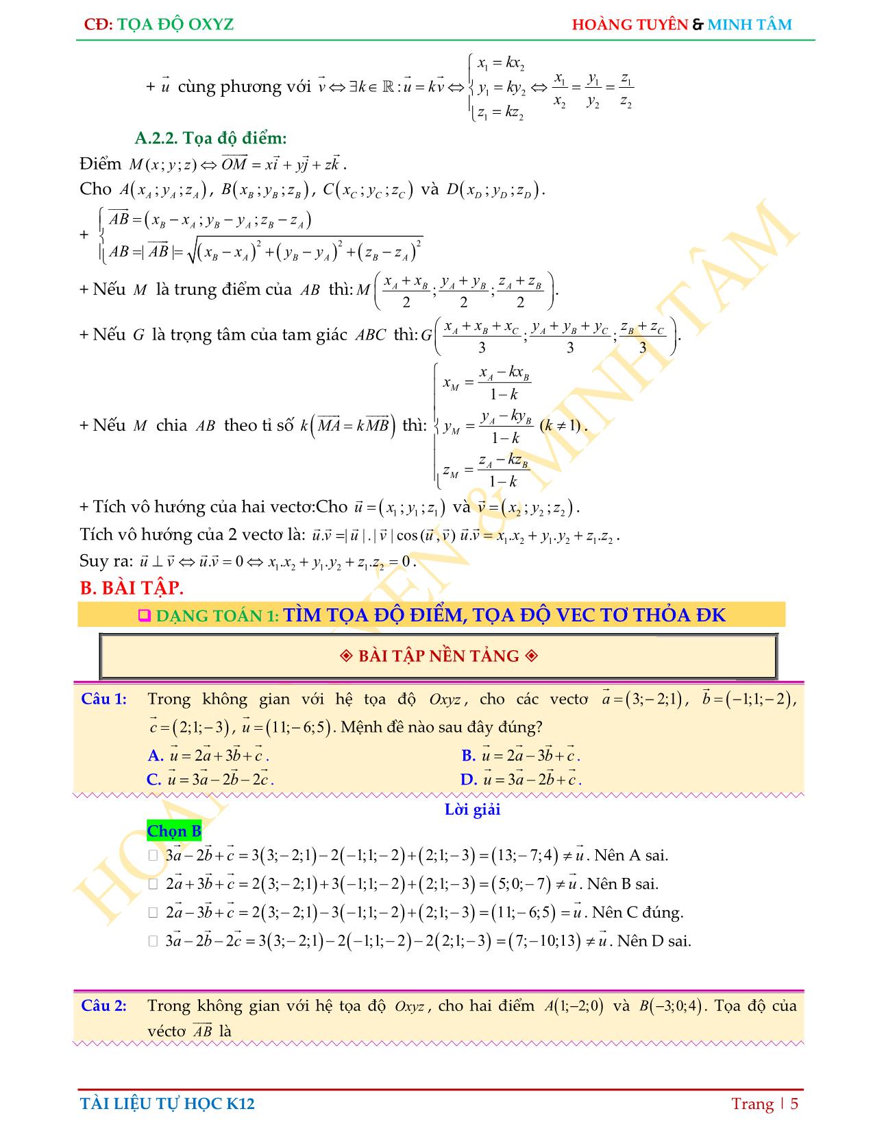 Chinh phục kỳ thi THPT Quốc gia - Hình giải tích Oxyz (Phần 1) trang 5