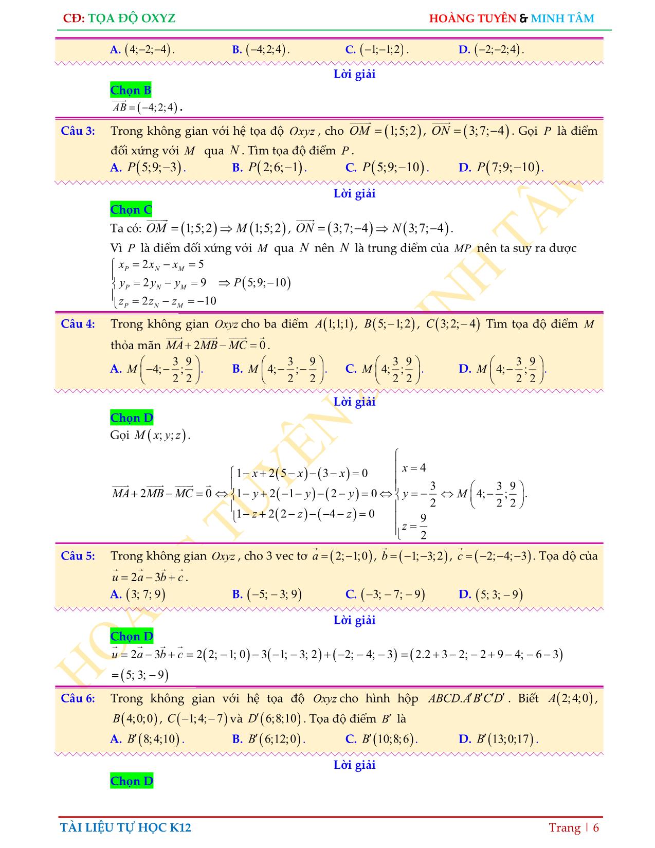 Chinh phục kỳ thi THPT Quốc gia - Hình giải tích Oxyz (Phần 1) trang 6