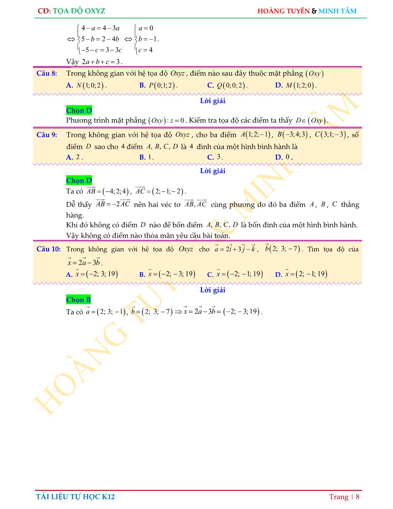 Chinh phục kỳ thi THPT Quốc gia - Hình giải tích Oxyz (Phần 1) trang 8